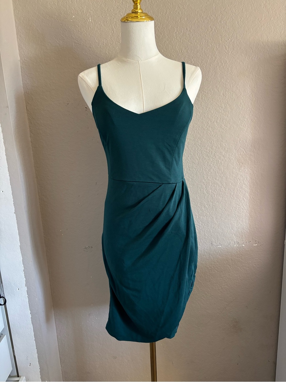 Green Spaghetti Strap Wrap-Front Women's Dress